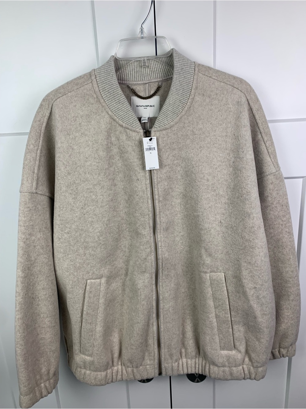 NWT Banana Republic XL Melton Soft Brushed Bomber Jacket Oatmeal Classic Capsule